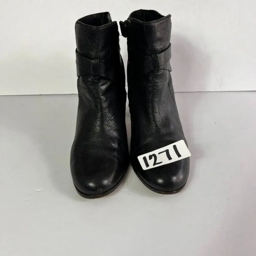 Cole Haan Bootie Women 9.5 B Black Leather Cassidy Side Zip Straps Ankle D41598